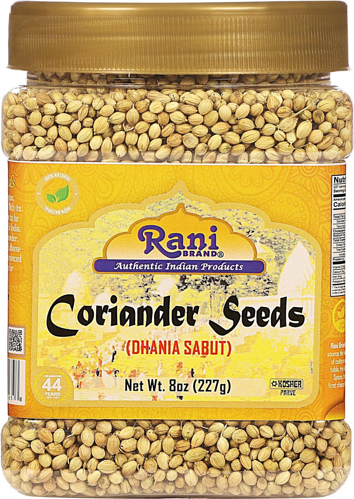 Rani Coriander (Dhania) Seeds Whole, Indian Spice 8oz (227g) PET Jar