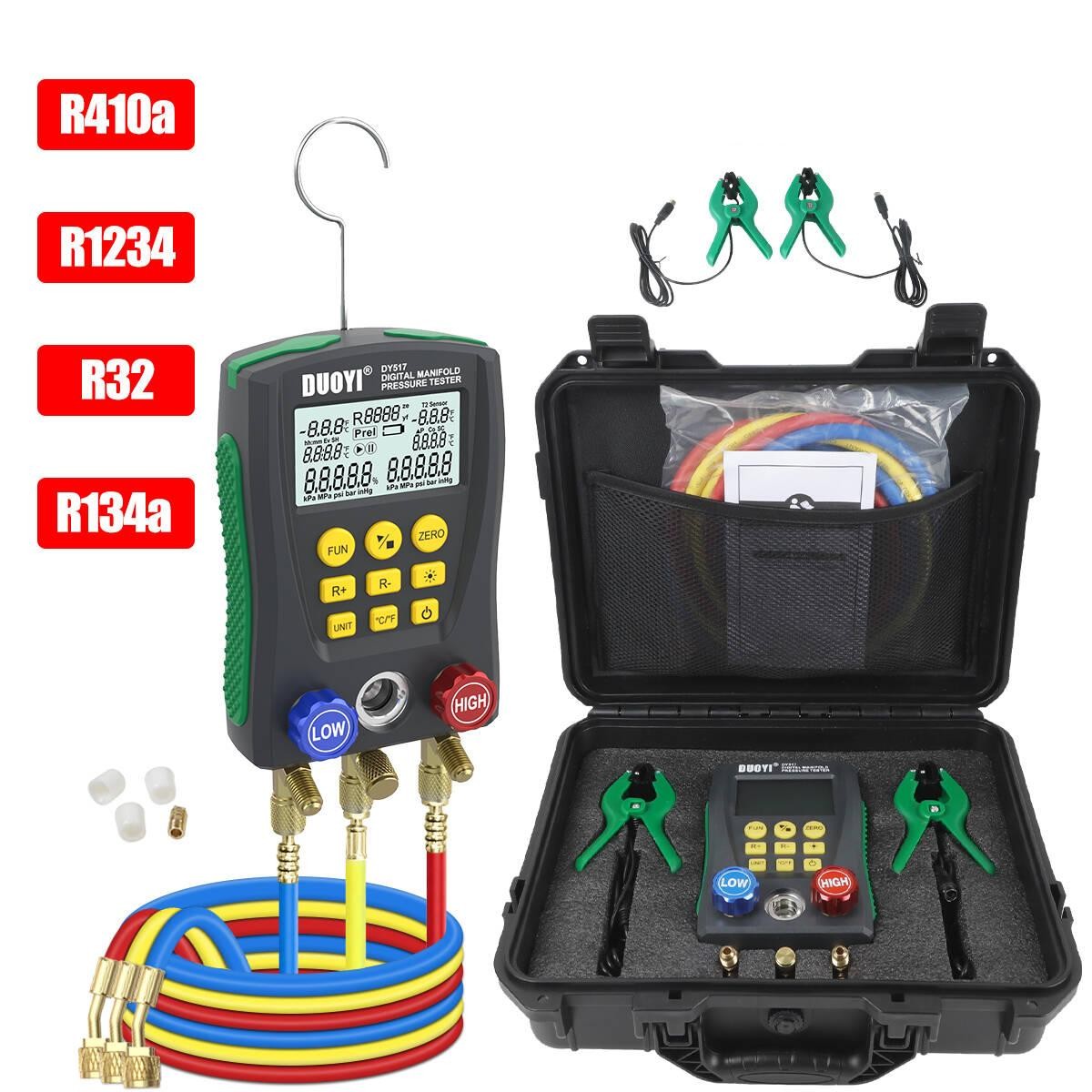 HVAC Digital Manifold Gauge Set Refrigeration Vacuum Pressure Temp Test w/Hoses