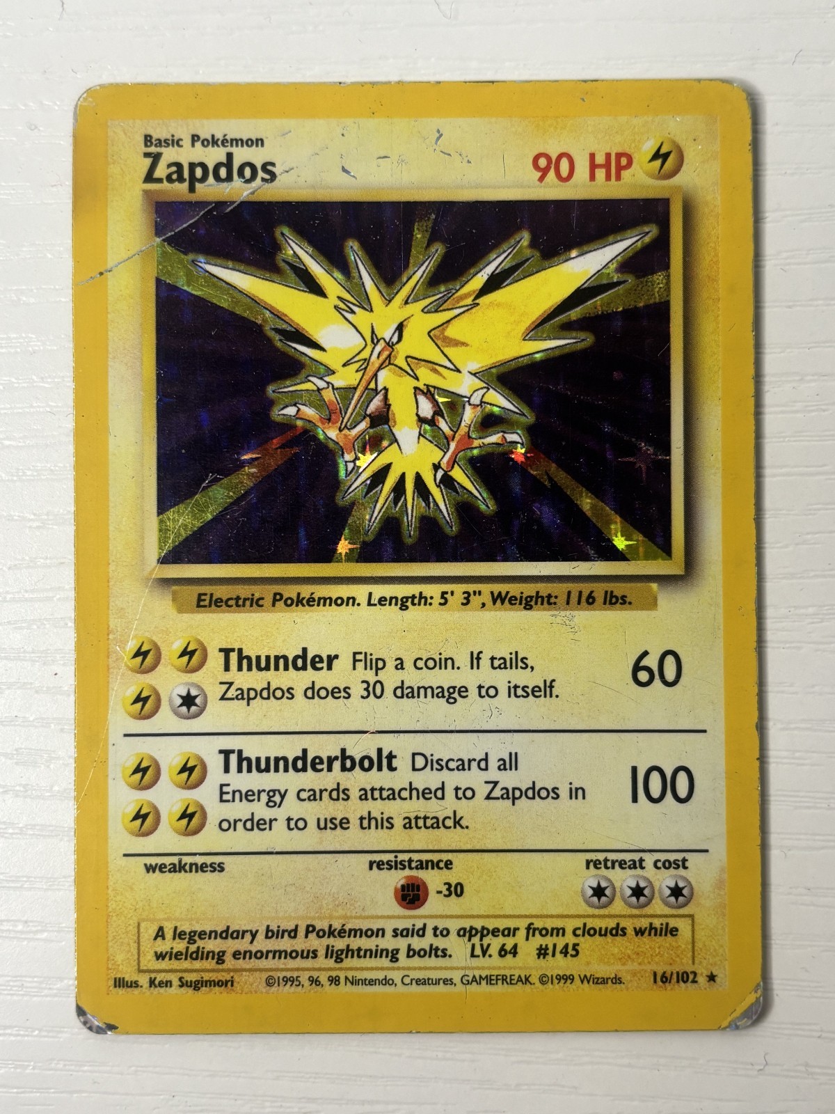 Zapdos 016/102 Base Set Holo DMG Zapdos 016/102 Base Set Holo DMG