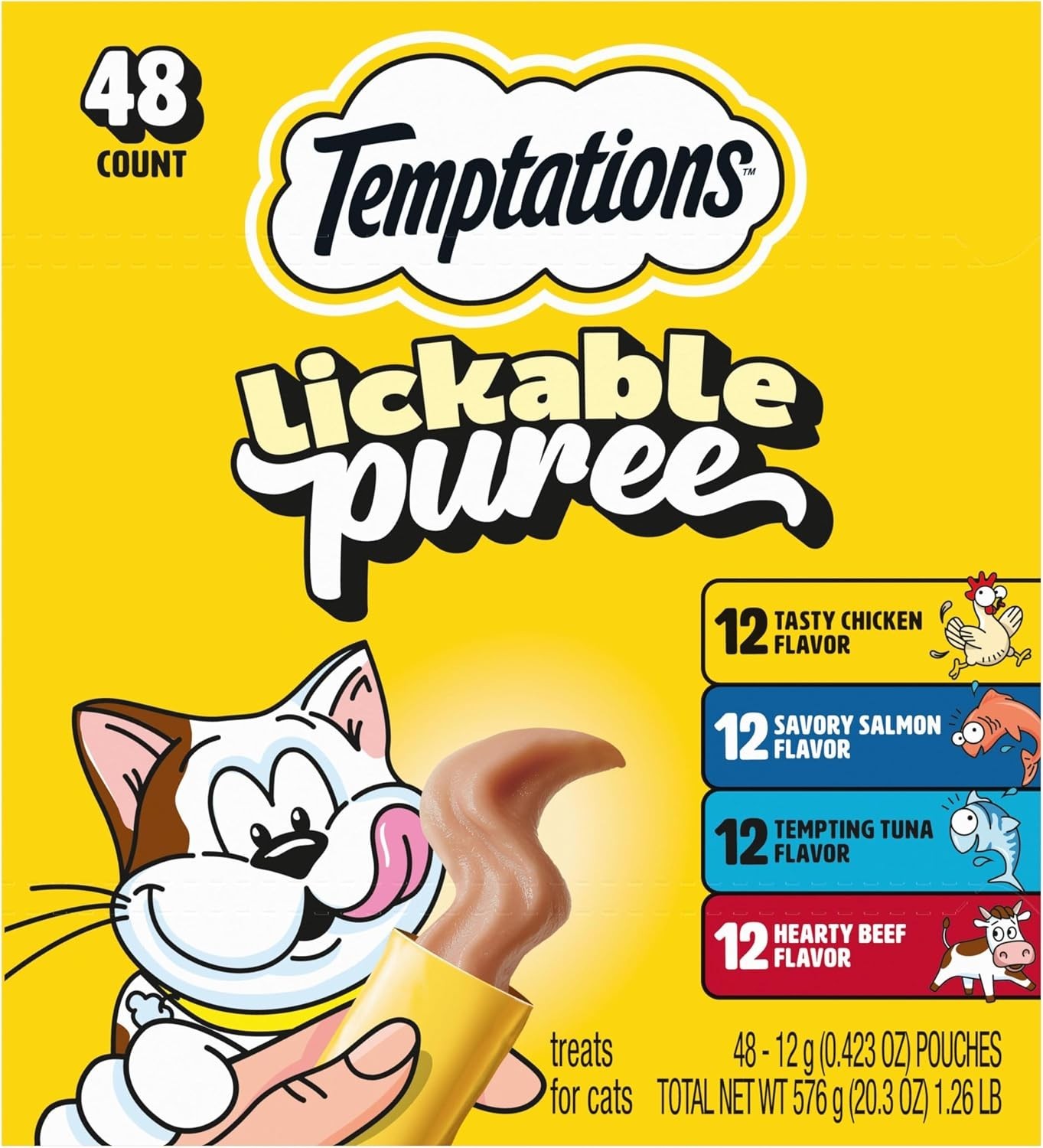 NEW Temptations Creamy Puree Squeezable Lickable Cat Treats - 0.42oz, 48 Count