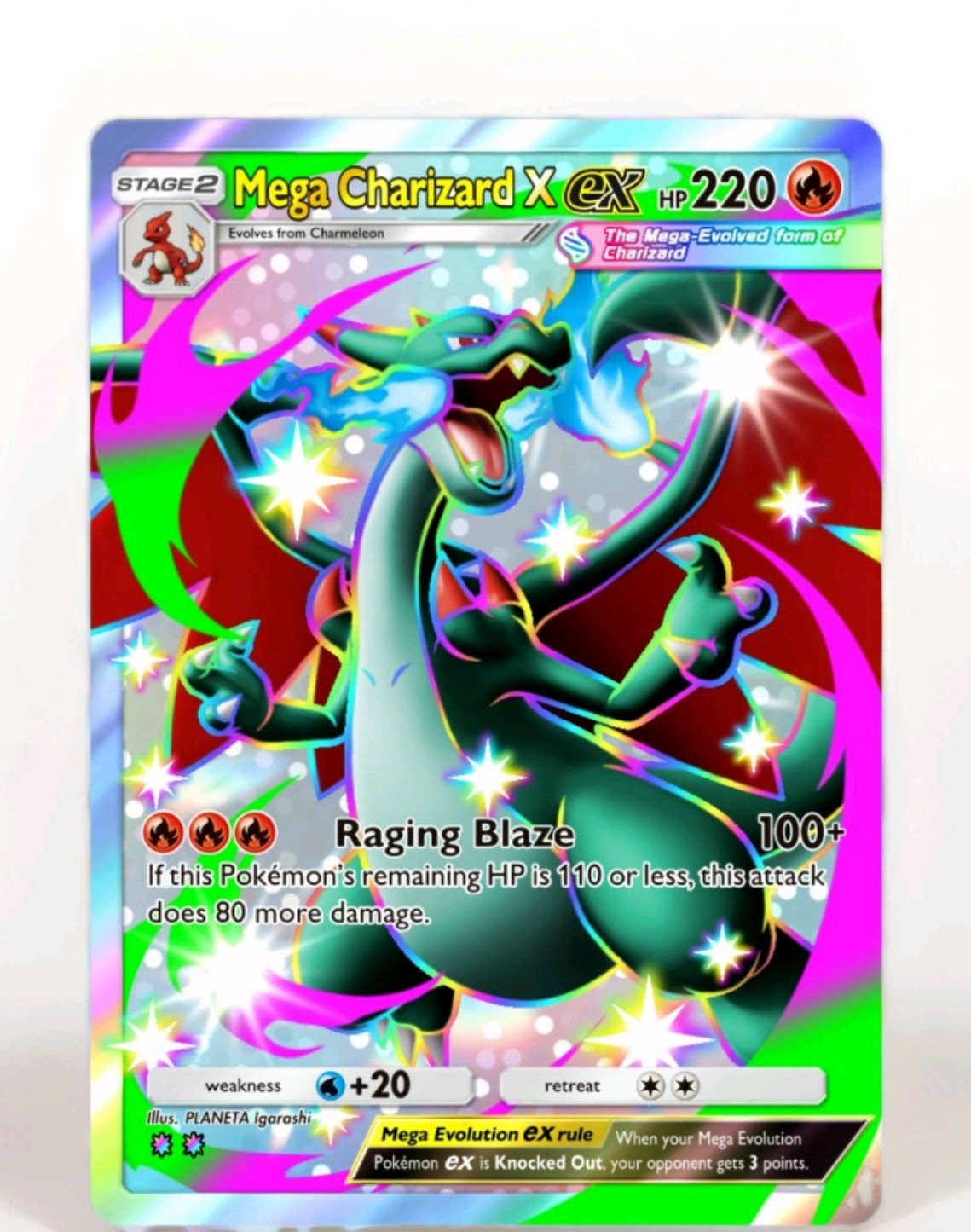 Mega Charizard X  Ex Shiny Holographic Custom Art Card -  Collectible Token Foil