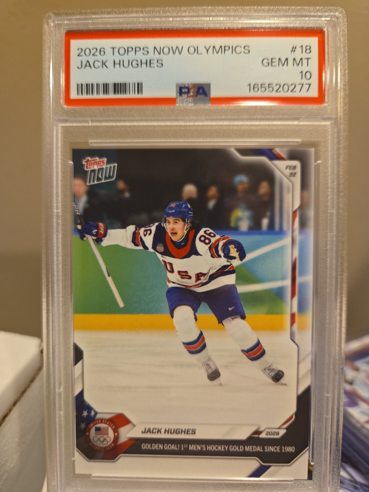 2026 Topps Now 2026 Olympics Jack Hughes #18 Golden Goal PSA GEM 10 💎