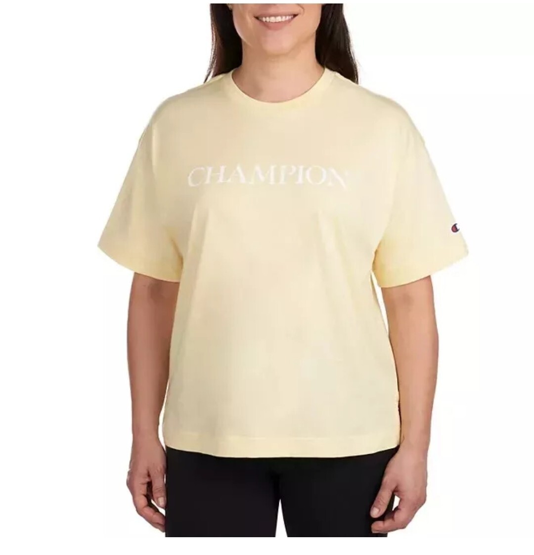 Champion Ladies Boyfriend Fit Short Sleeve Tee Size Large Yellow 