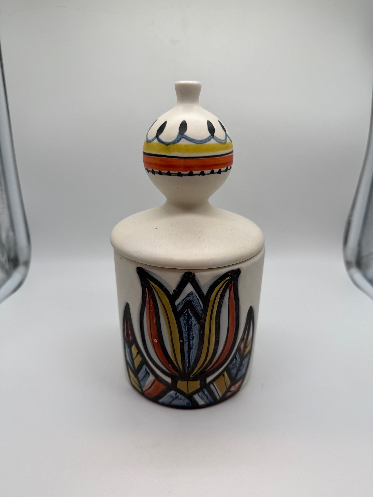 Roger Capron Vallauris Ceramic Covered Lidded Jar Pot MCM French Pottery Tulip