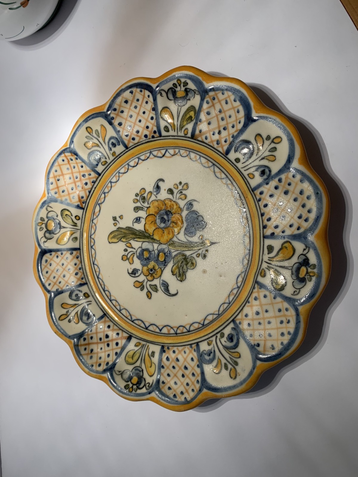 Talabricense -Spanish ceramic decor. wall plate with yellow flowers/blue accents