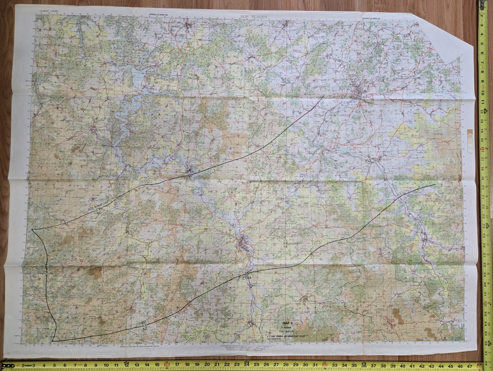 Hof Plauen Germany 4ft Map 1957 United States Army Command General Staff College