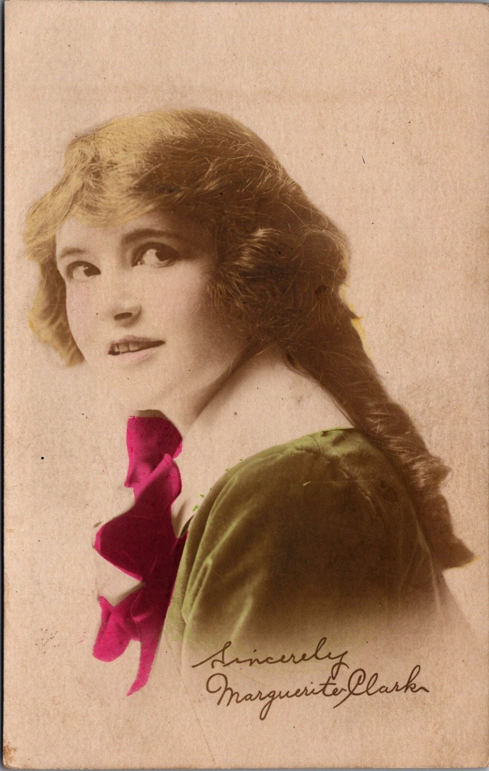 Marguerite Clark Silent Film Star Hand-Tinted Portrait Postcard c. 1910s
