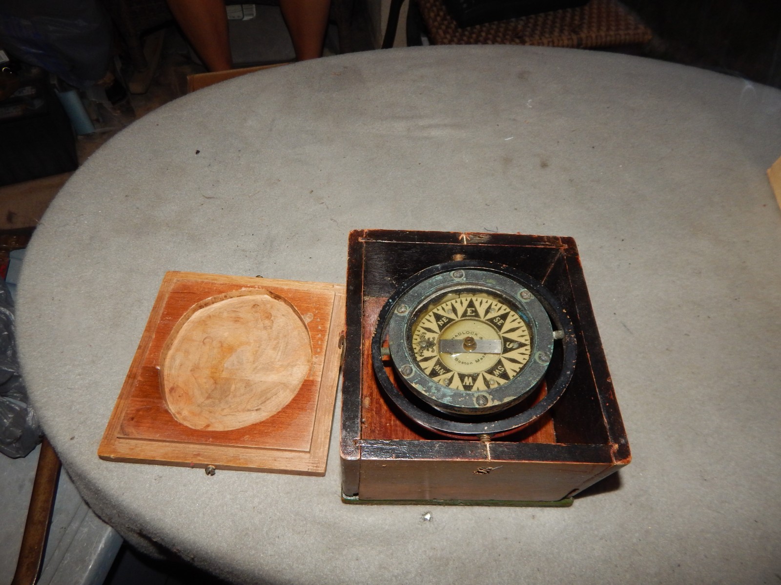 Antique/Vintage W. E. Hadlock Co Boston Mass Nautical Marine Compass Estate Find