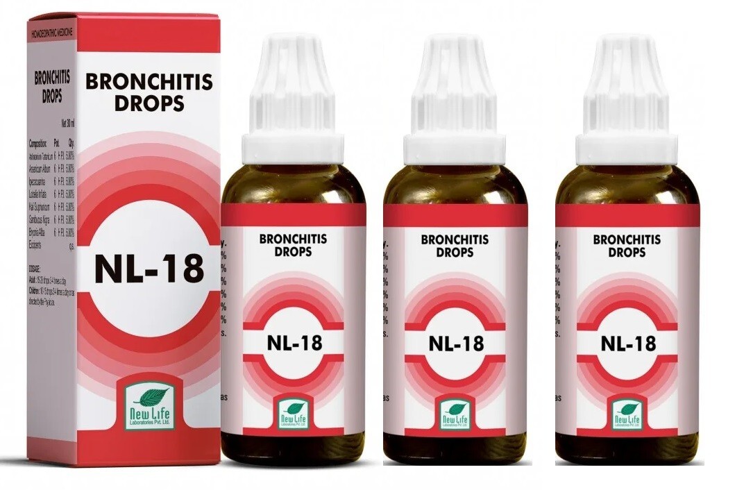 New Life NL 18 Bronchitis Drops 30ml x 3 Pack | Herbal Cough Relief | 