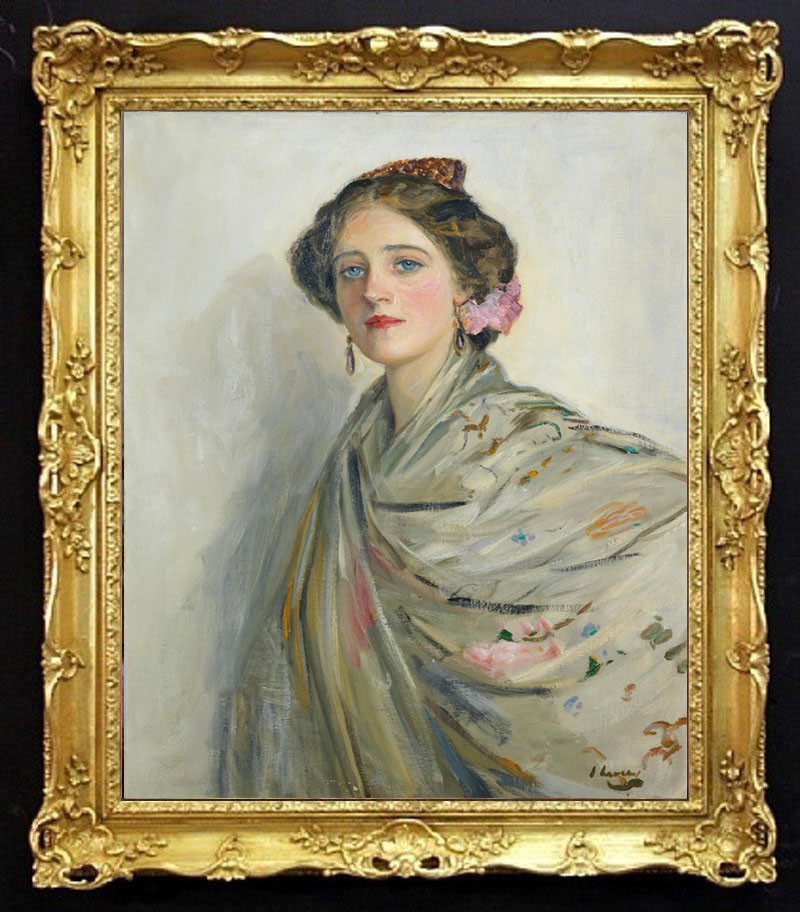 Hand Painted Classical Oil Painting Lady in Blue Shawl Art Canvas Vintage Style Hand Painted Classical Oil Painting Lady in Blue Shawl Art Canvas Vintage Style