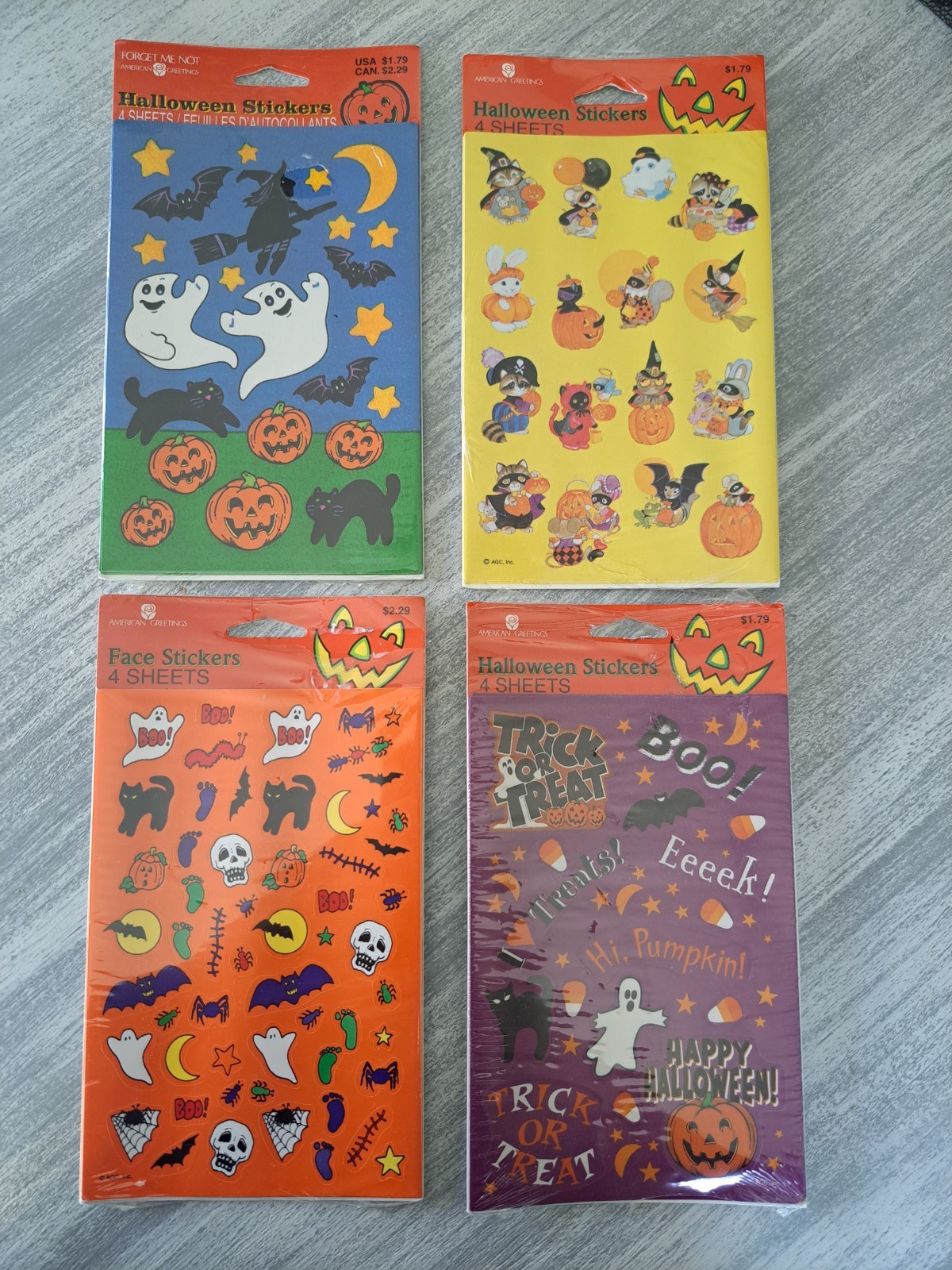 NOS Vintage 1990s American Greetings Halloween Stickers Lot Ghosts Pumpkins Bats