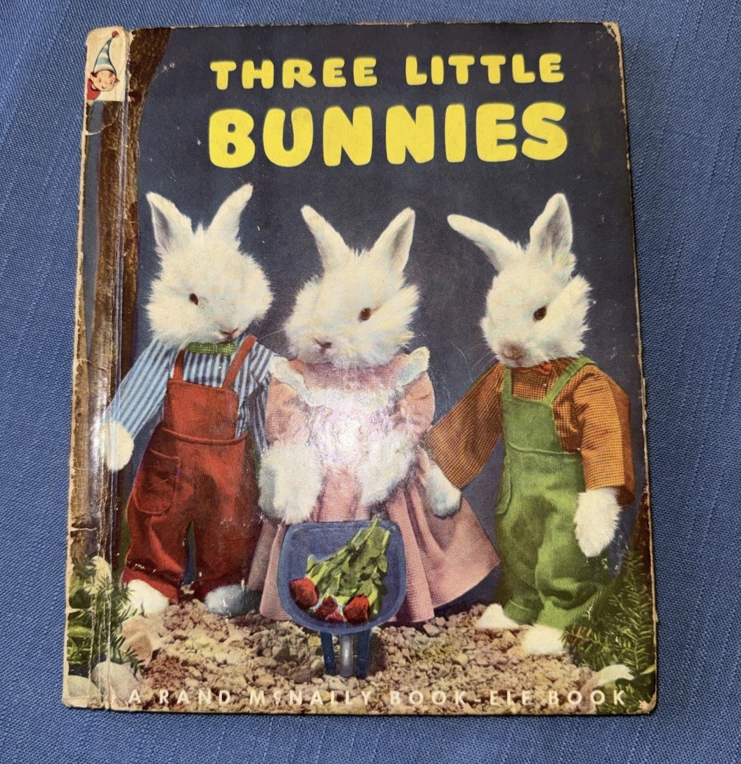 Vintage 1950’s Three Little Bunnies REAL Bunny Photography Illustration