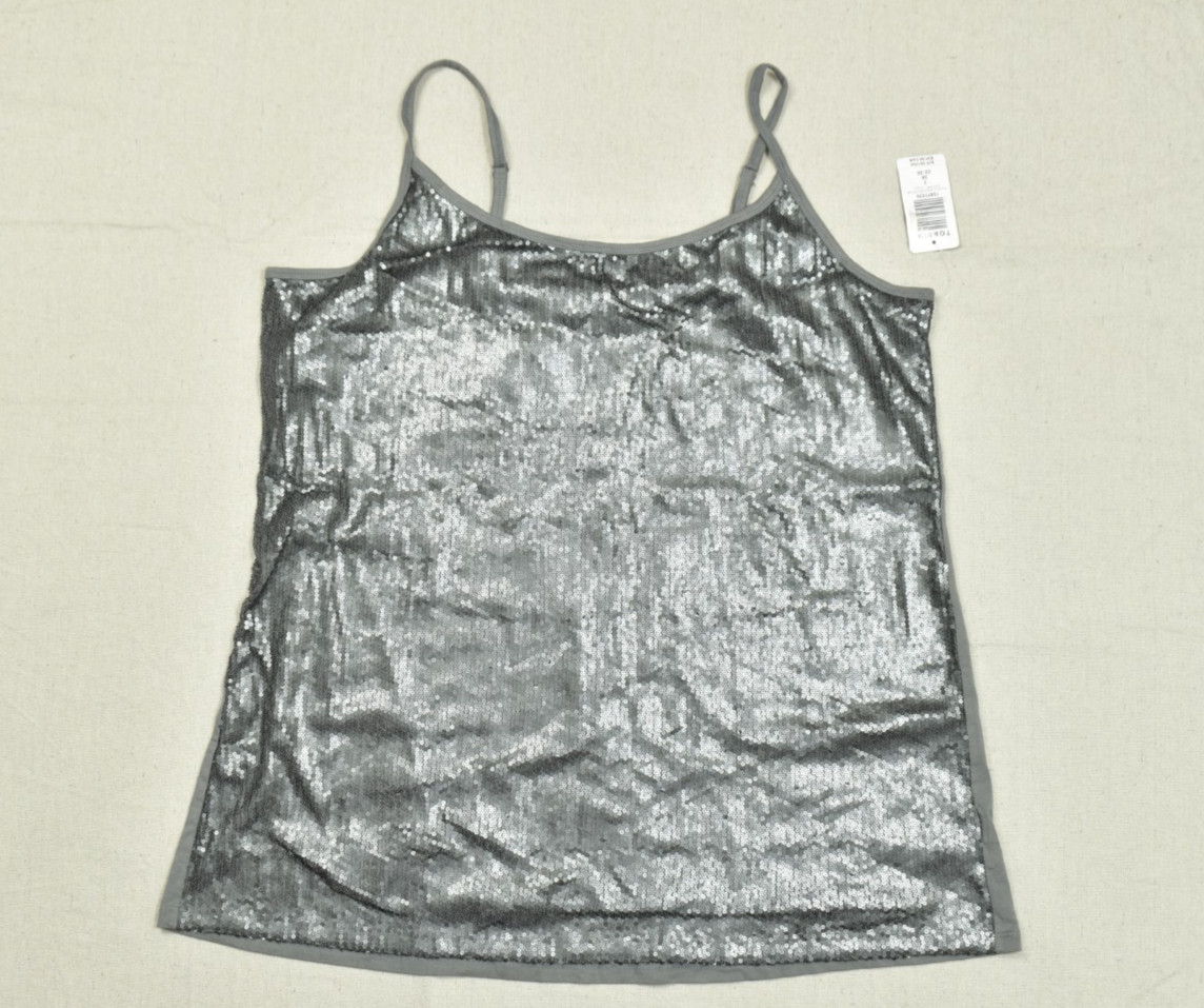 Torrid Size 3 3X Silver Sequin Front Foxy Cami Adjustable Strap Tank Top NWT