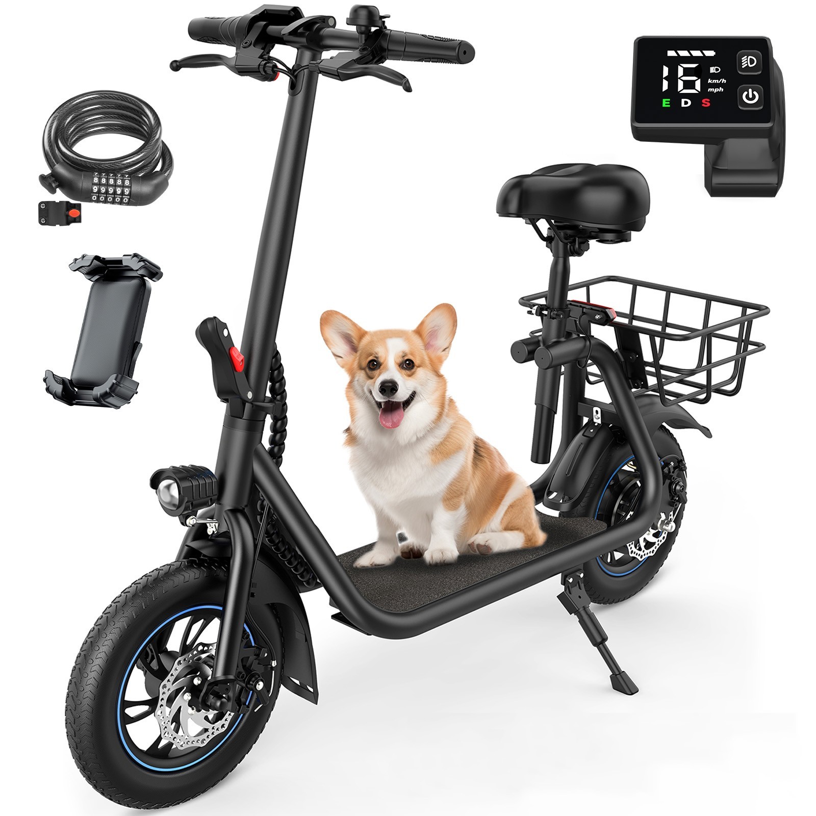 GYROOR 450W Electric Scooter with Seat & Basket 21 Miles Range