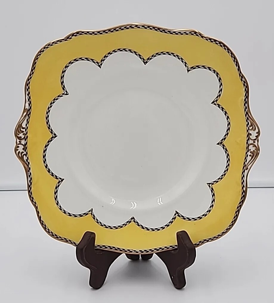 Star Paragon China Cake Plate Ultra Rare Yellow Checkered Art Deco Star Paragon China Cake Plate Ultra Rare Yellow Checkered Art Deco