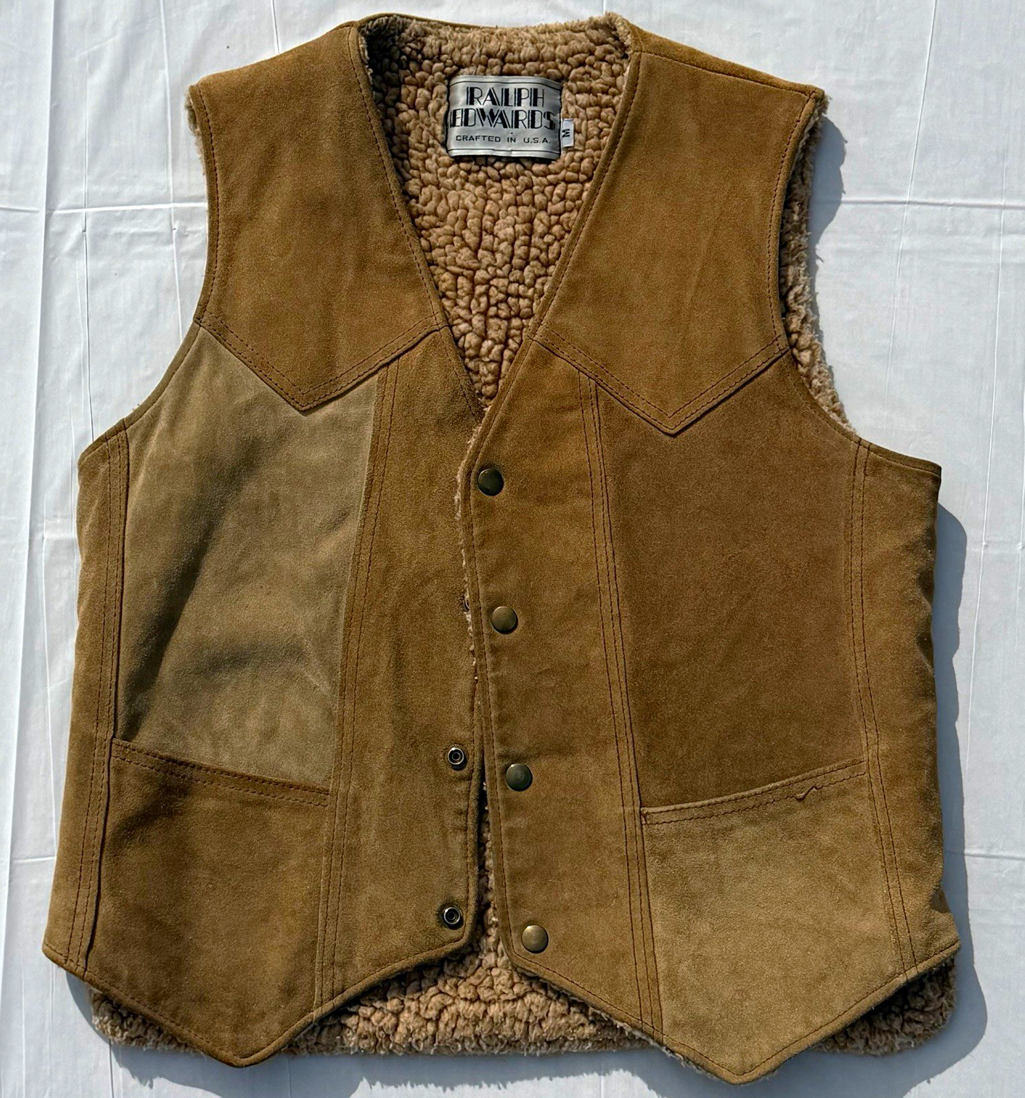 Vintage Ralph Edwards Men’s Suede Shearling Lined Western Vest Snap M