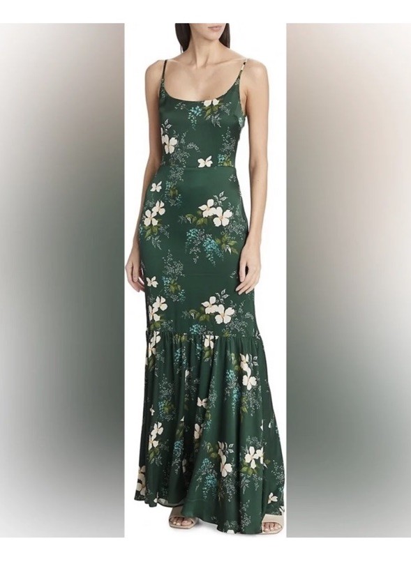 Reformation Nasha Satin Dress - Portia Sz 10 Green/Floral NWT MSRP $378