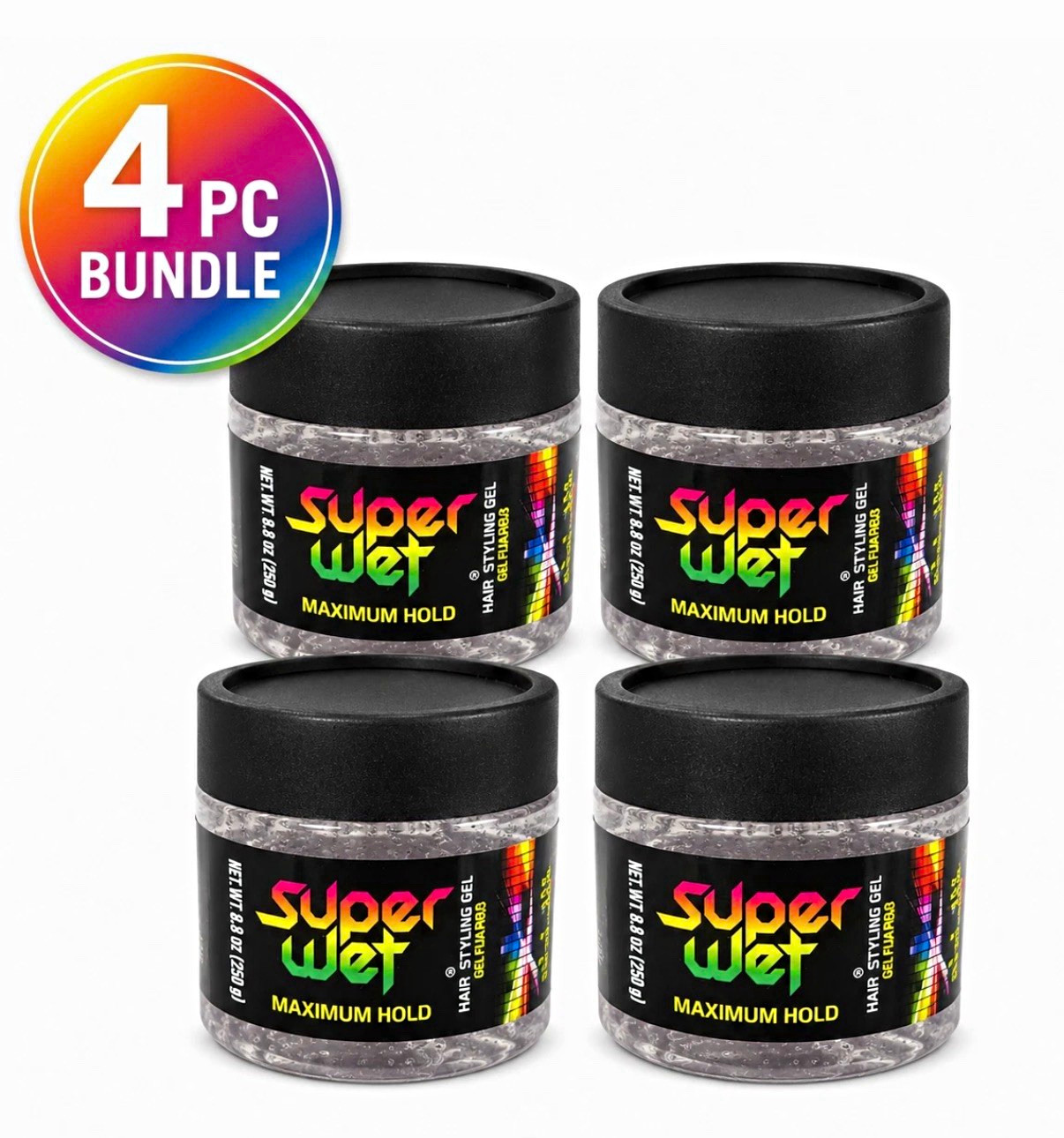 Super Wet Maximum Hold Hair Gel Alcohol-Free Keratin Clear 8.8oz 4 Pack Super Wet Maximum Hold Hair Gel Alcohol-Free Keratin Clear 8.8oz 4 Pack