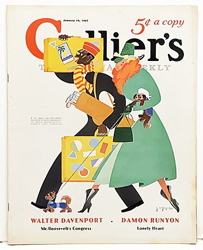Original 1937 Collier's Magazine – Porter and Glamorous Traveler