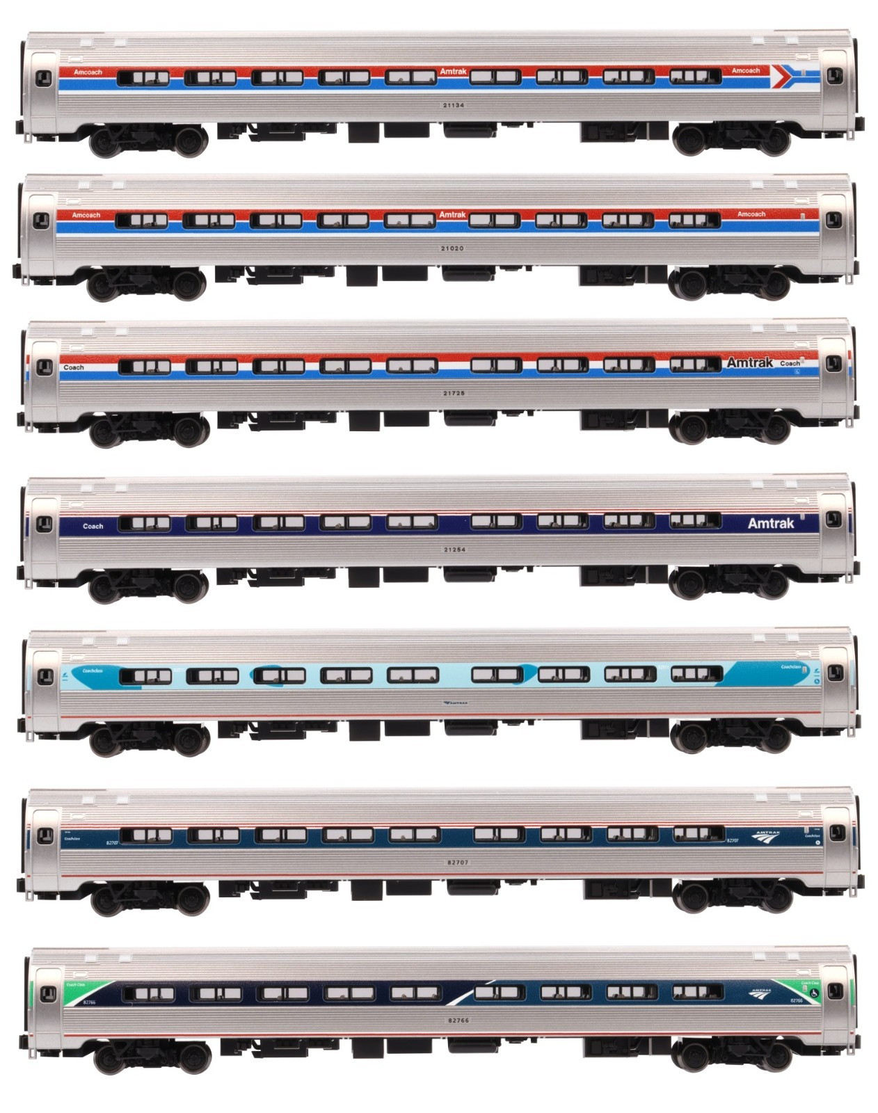 KATO 106105 N SCALE Amtrak Amfleet I Coach 7 Car Set All Phases Limited  106-105