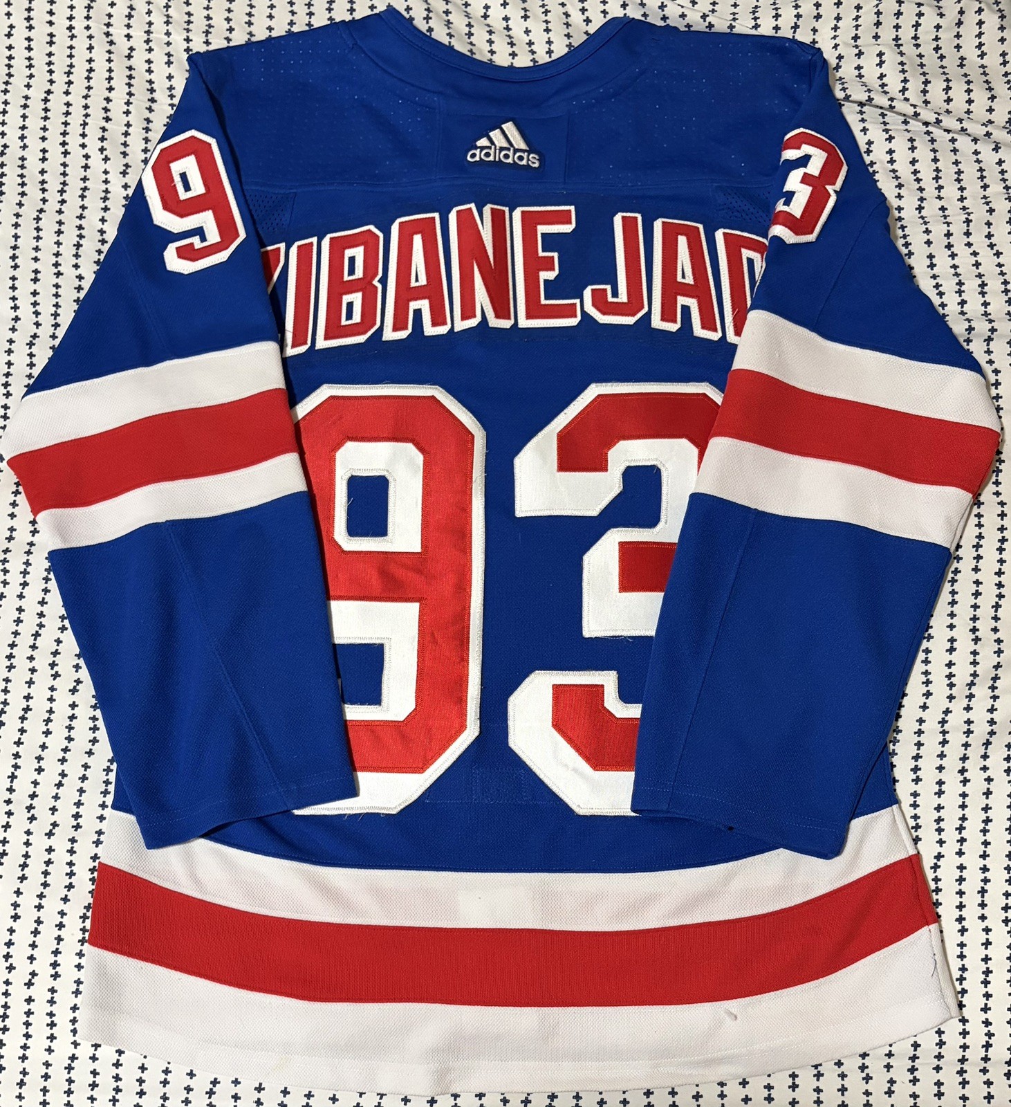 Mika Zibanejad New York Rangers Adidas NHL Hockey Jersey with Centennial Patch