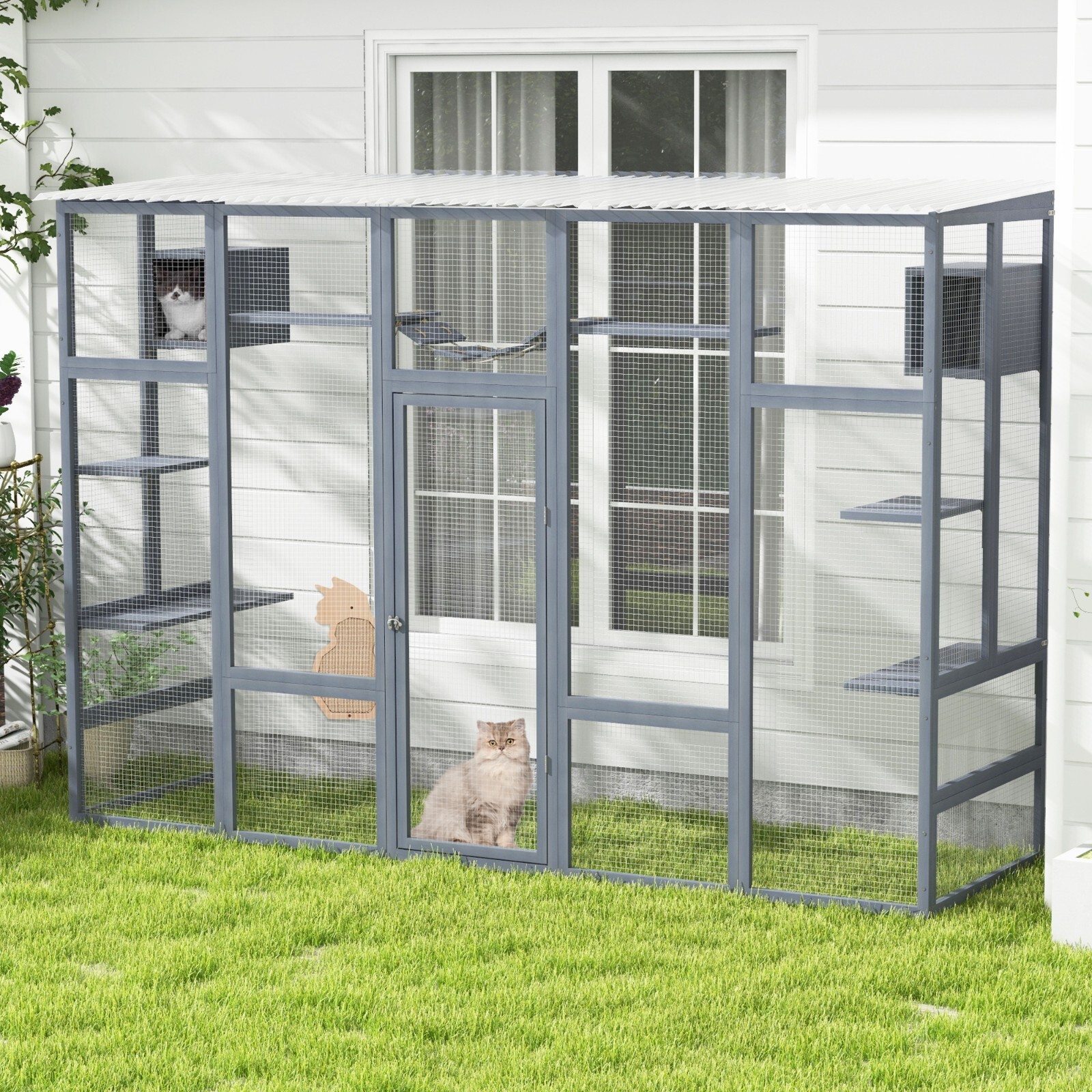 COZIWOW 72\'\' Wooden Cat Enclosure 6 Platforms Cat Cage Window Access Outdoor