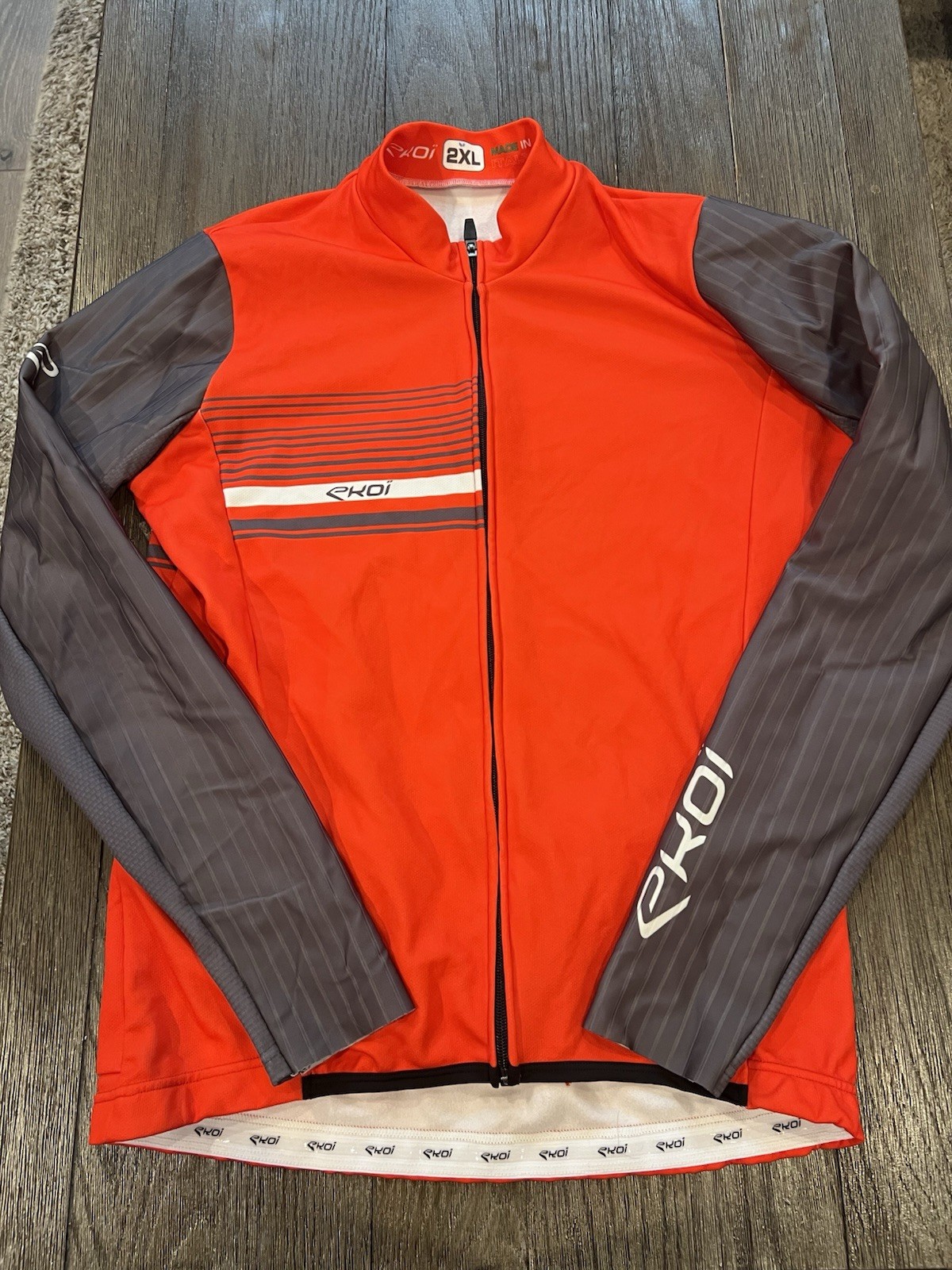 Mens Ekoi Cycling Thermal Jacket Aero Sleeves Made In Italy 2XL Red White Gray