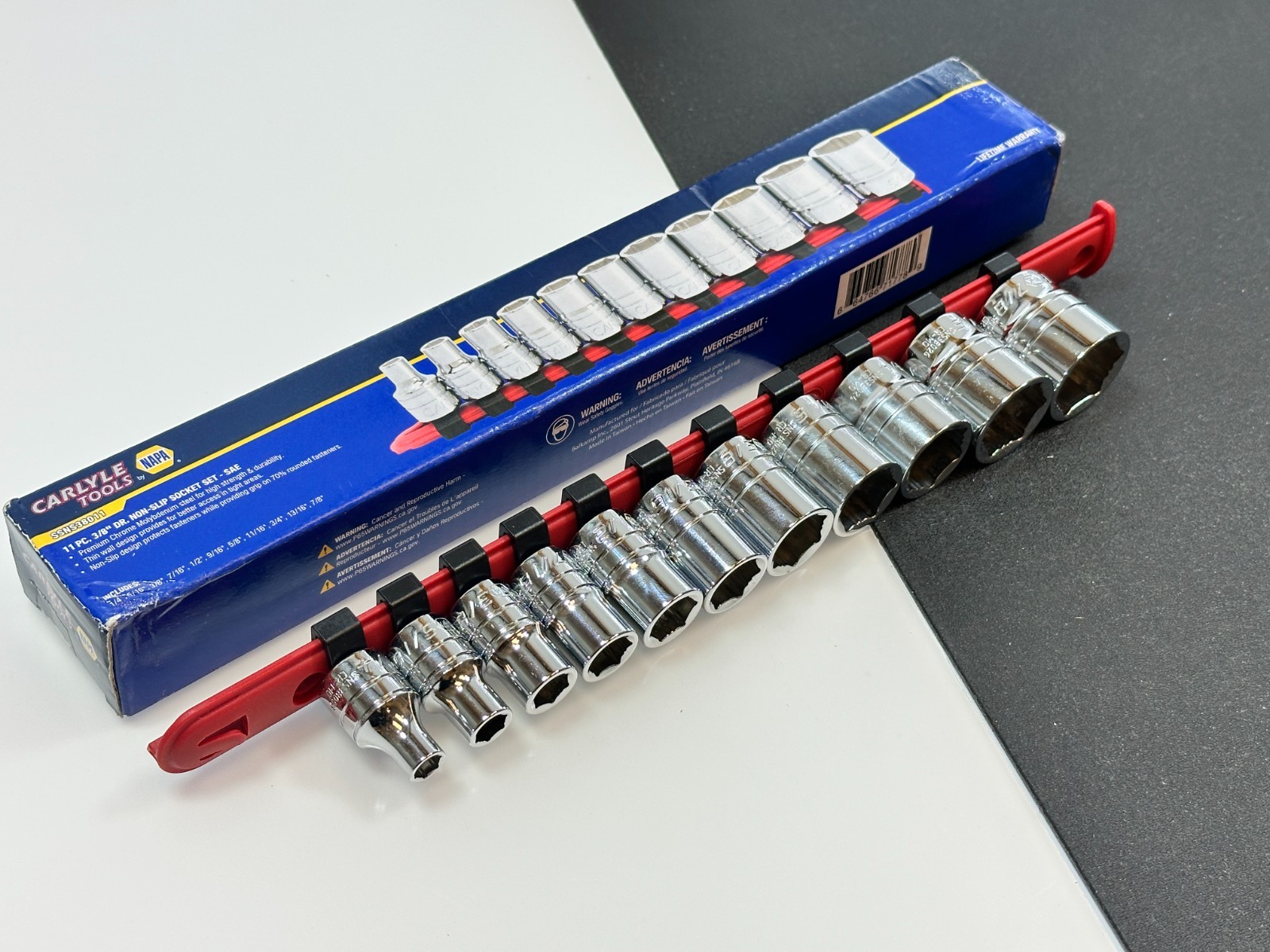NEW Carlyle Tools NAPA SSNS38011 11pc SAE 1/4-7/8” Non-Slip Socket Set - 3/8” Dr