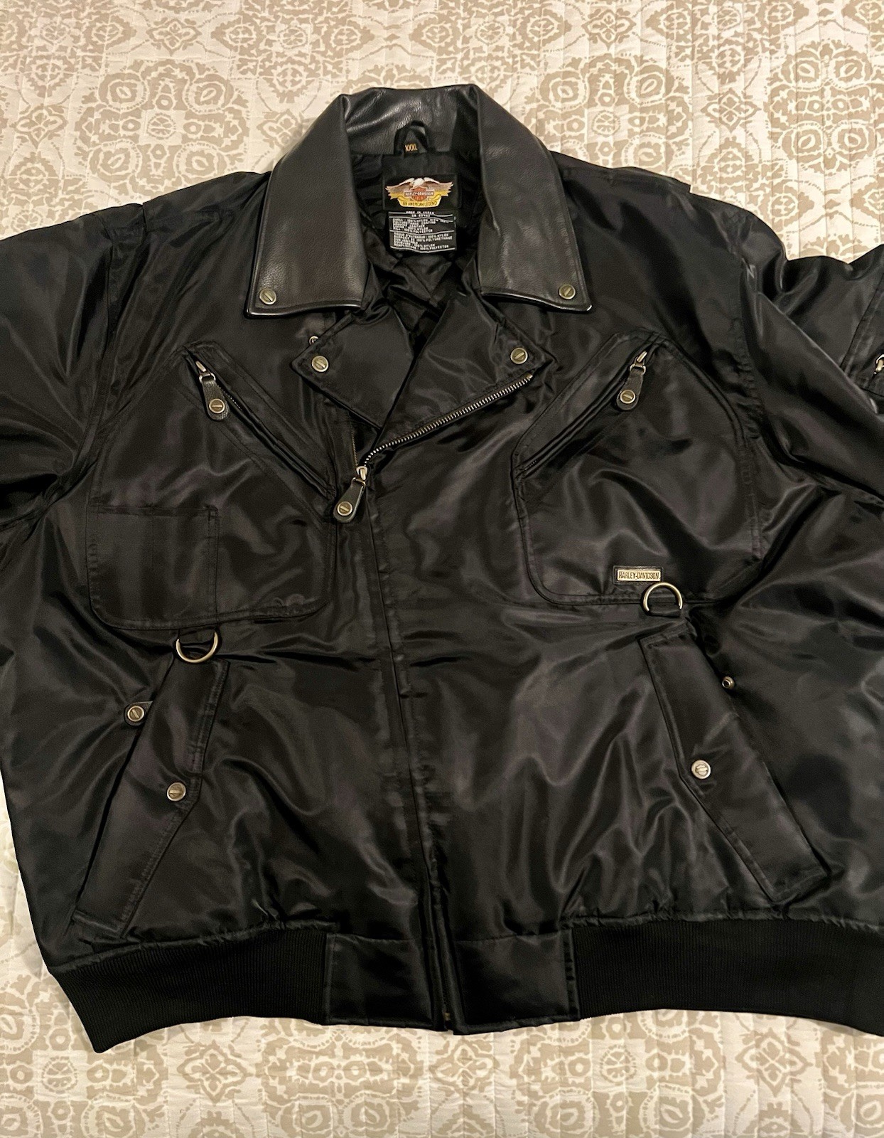 Vintage 90s Harley Davidson Nylon Leather Multi Pocket Motorcycle Jacket KIDO 3X