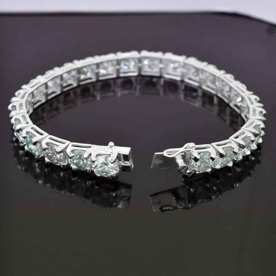 RARE 48 Ct Certified 8mm White Diamond Men Tennis Bracelet, 9 Inches,925 Silver.