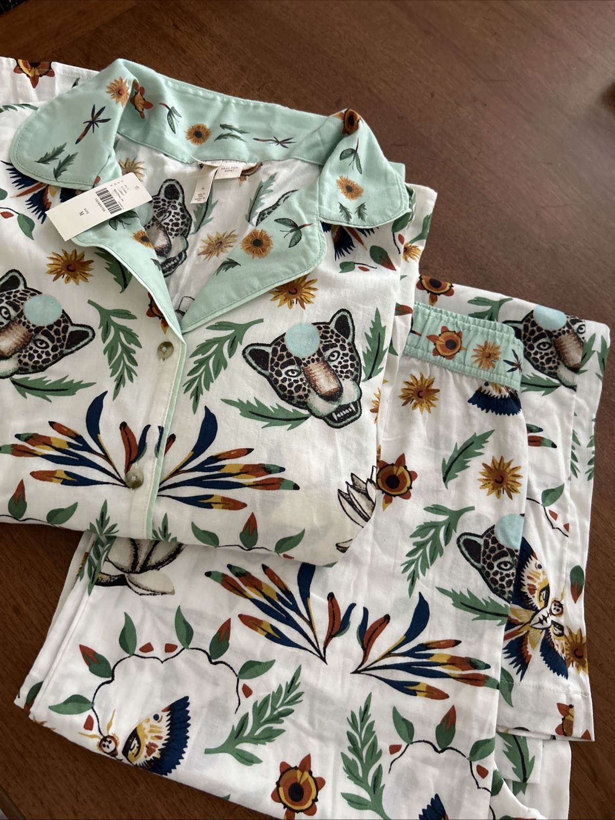 Anthropologie Lyrebird Leopard Whimsical Cotton PJ Set (M) Pant/long Sleeve