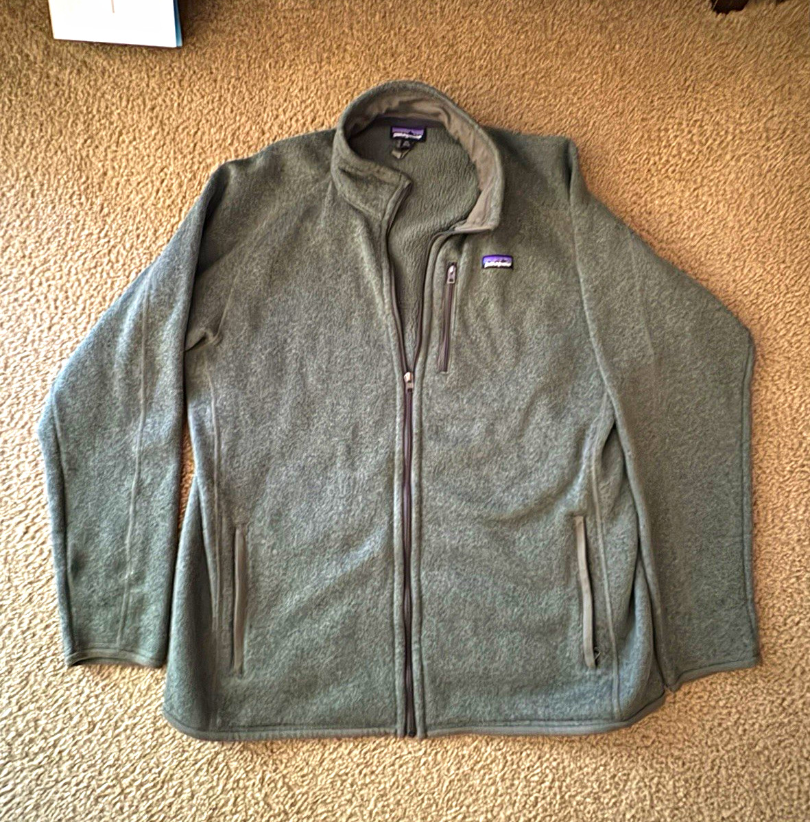 Patagonia Men’s Gray Full Zip Fleece Jacket Stand-Up Collar Logo 2XL