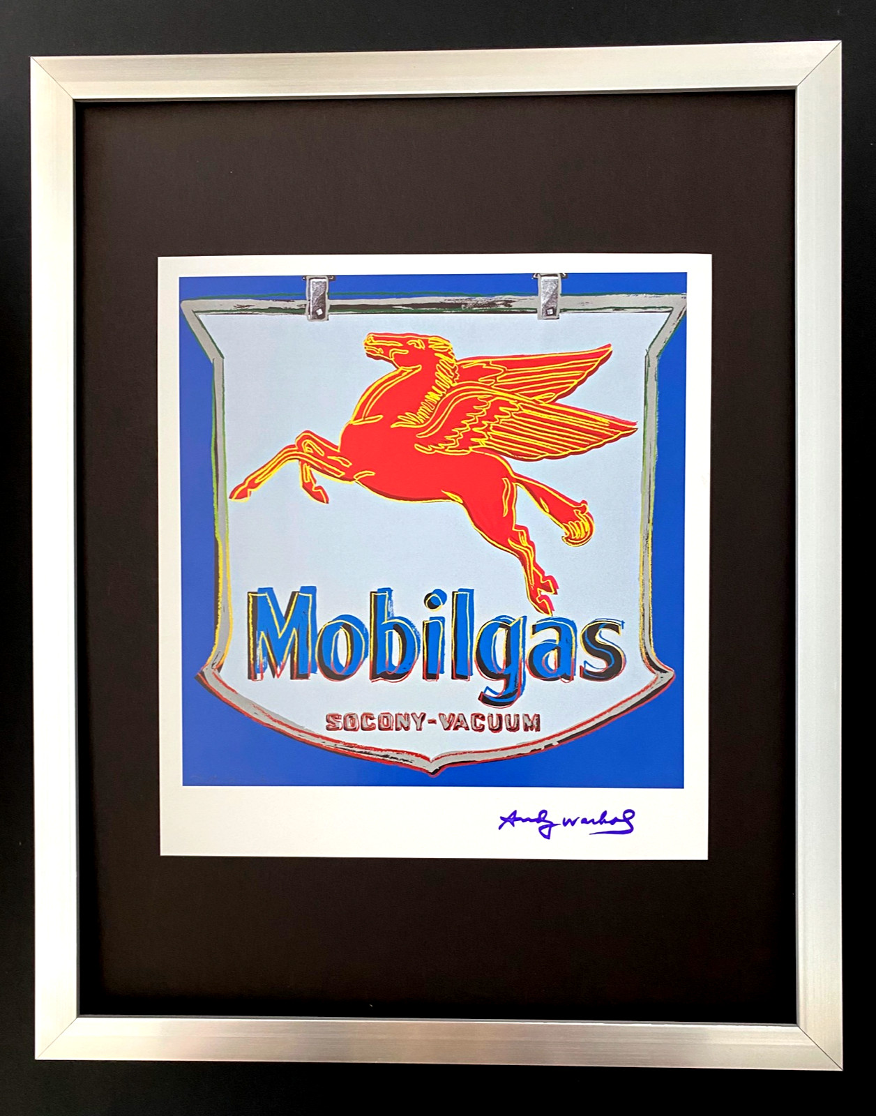 ANDY WARHOL + SIGNED 1980\'s  MOBILGAS PRINT MOUNTED & FRAMED + BUY IT NOW