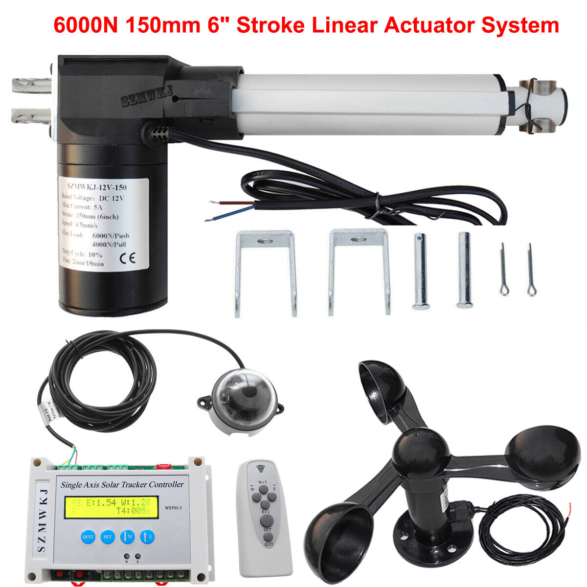 Complete 6000N Solar Tracker Linear Actuator Controller Anemometer System Kit DO