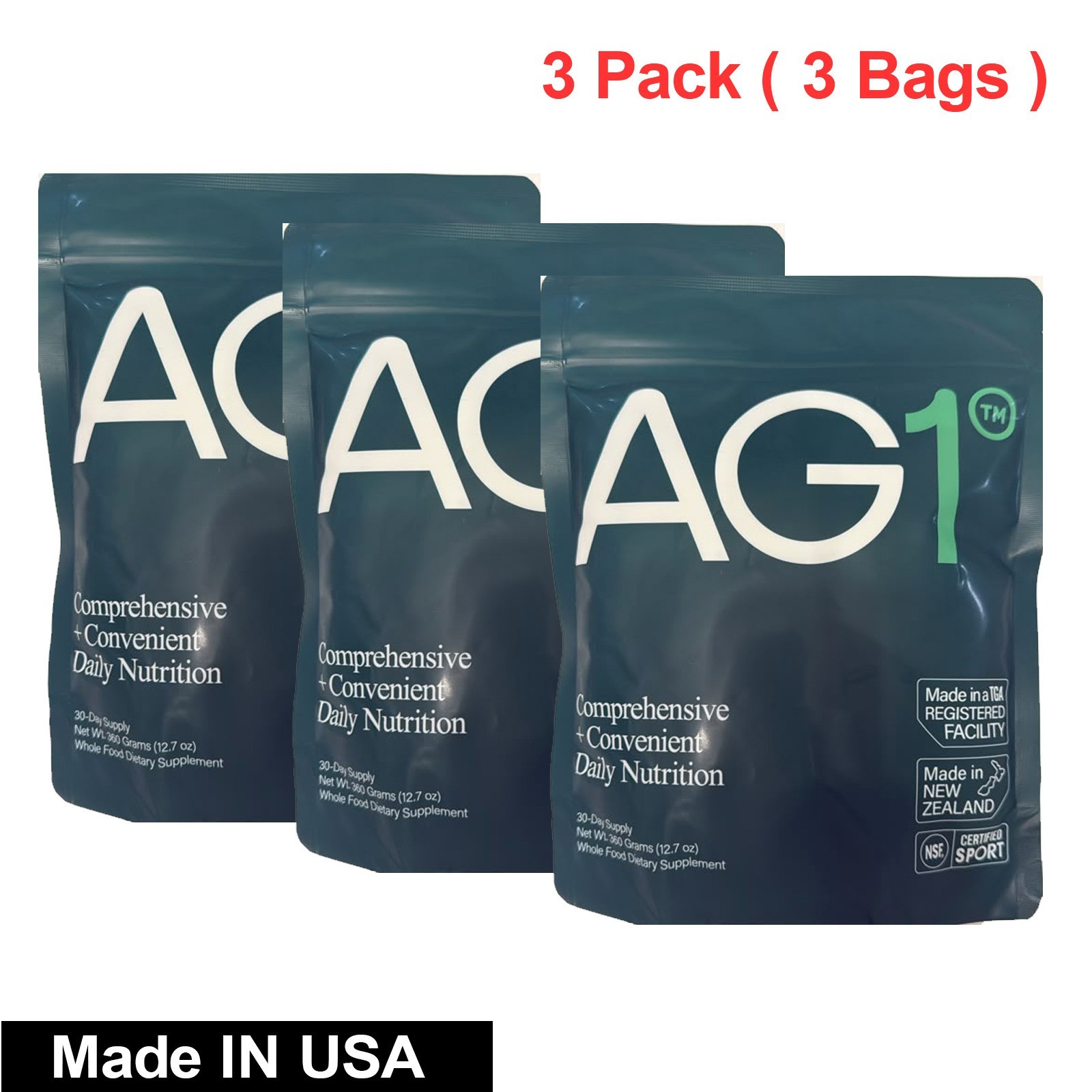 Genuine 3x Bags AG1 Athletic Greens PowderPouch 12.7oz 360g 30 Day Supply Genuine 3x Bags AG1 Athletic Greens PowderPouch 12.7oz 360g 30 Day Supply