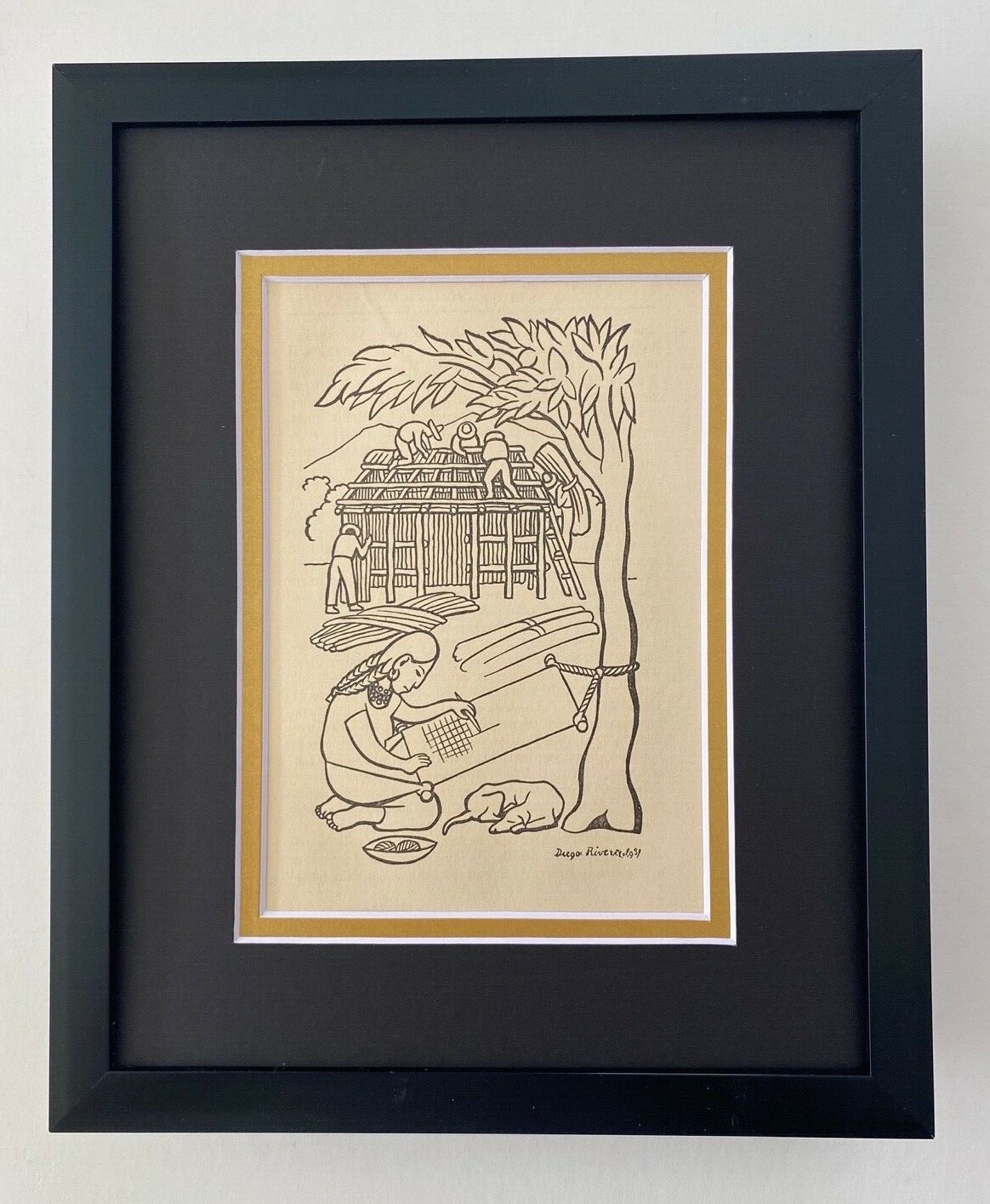 Diego Rivera 1938 Vintage Gravure Print Matted Framed Mexican Art