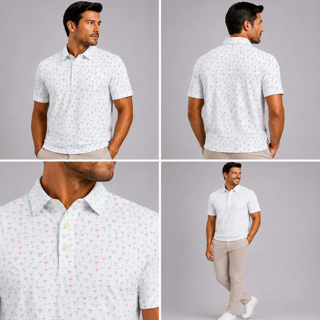 JOHNNIE-O Mens LARGE Pin Up White Graphic Golf Polo Featherweight NEW