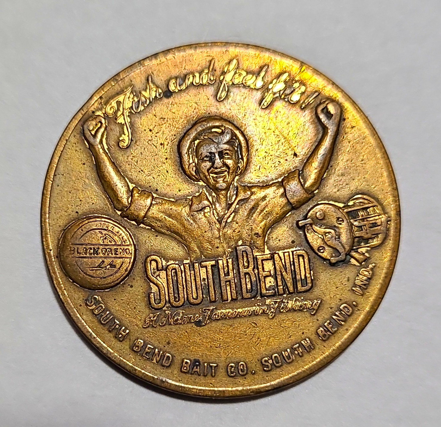 South Bend Bait Co. South Bend Indiana Good Fishing Luck Token/Medal South Bend Bait Co. South Bend Indiana Good Fishing Luck Token/Medal