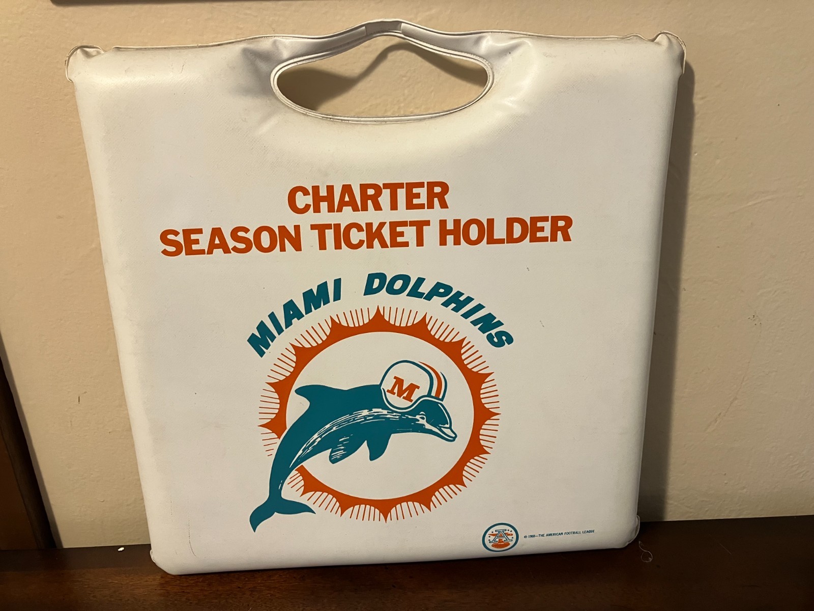 Miami Dolphins 1968 AFL seat cushion-RARE-VINTAGE-- Miami Dolphins 1968 AFL seat cushion-RARE-VINTAGE--