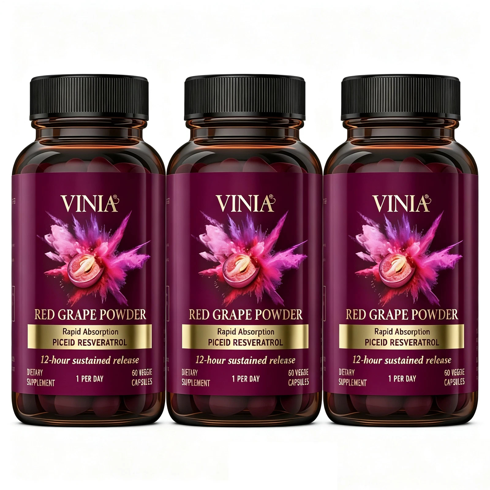 3pcs VINIA Piceid Resveratrol Supplement Non-GMO, 60ct Increases Blood Flow