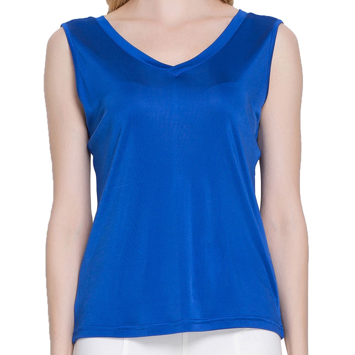 Nature Silk Knit Women\'s V Neck Double Side Sleeveless Top Blouse Tank T-Shirt