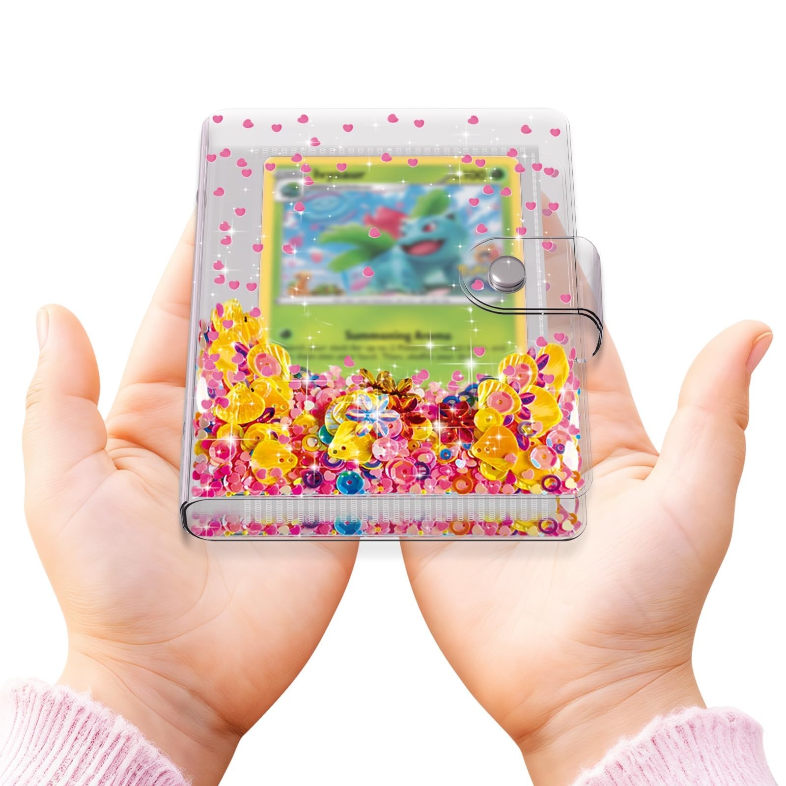 Transparent Pink Card Binder for Pokemon, Cute Card Binder for Game Cards Tra...