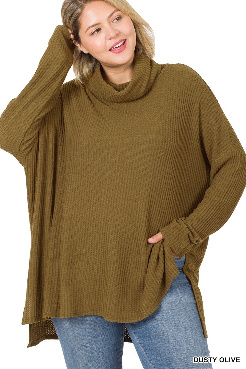 Zenana Brushed Thermal Waffle Knit Warm Top Sweater Plus Size 1X 2X 3X