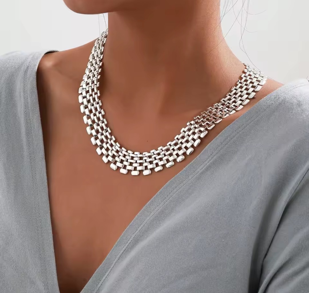 Silver Plated  Chain Necklace Chocker High Quality 