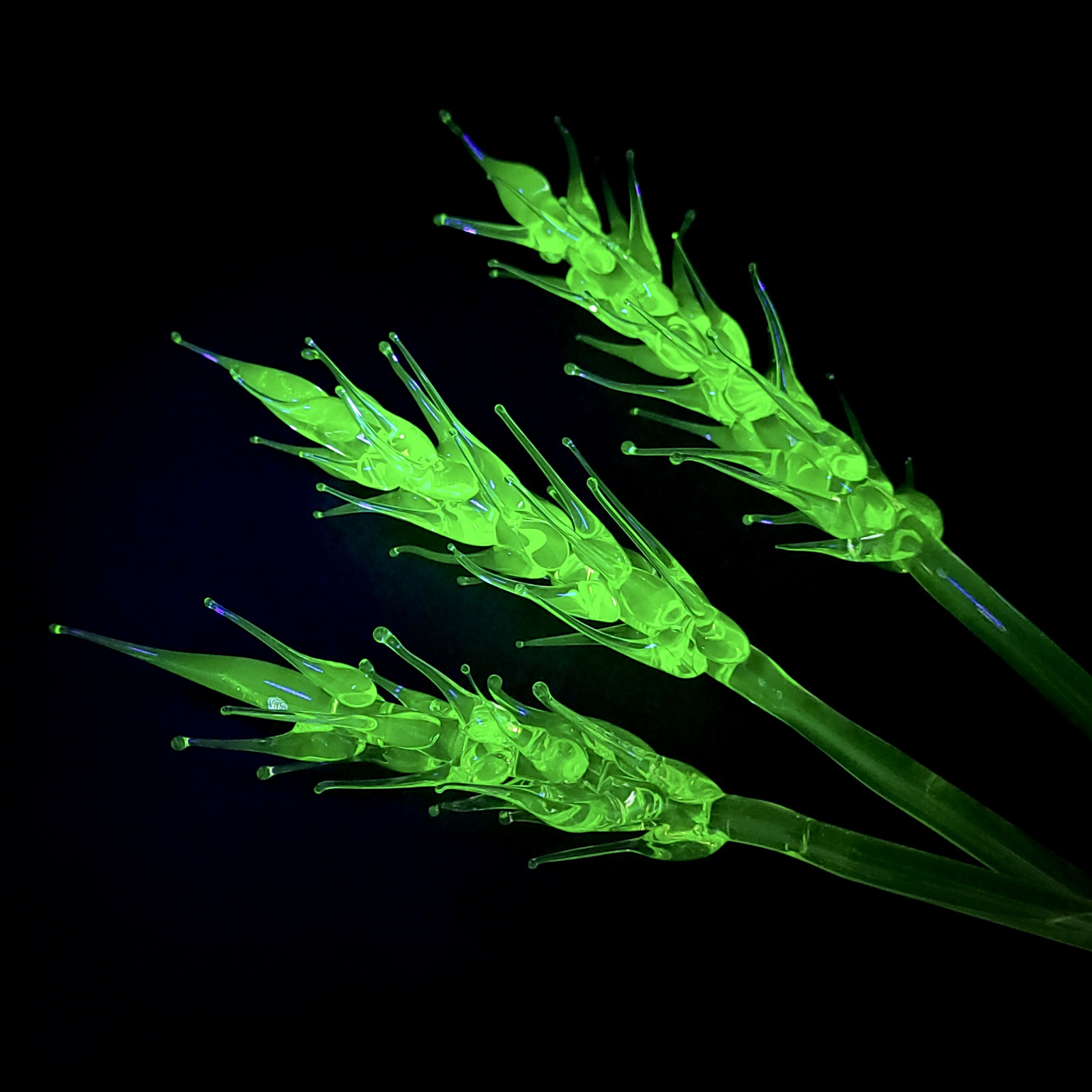 Uranium Glass Wheat Spike Unique Handmade Rare Vaseline Glass the Cluster Flower