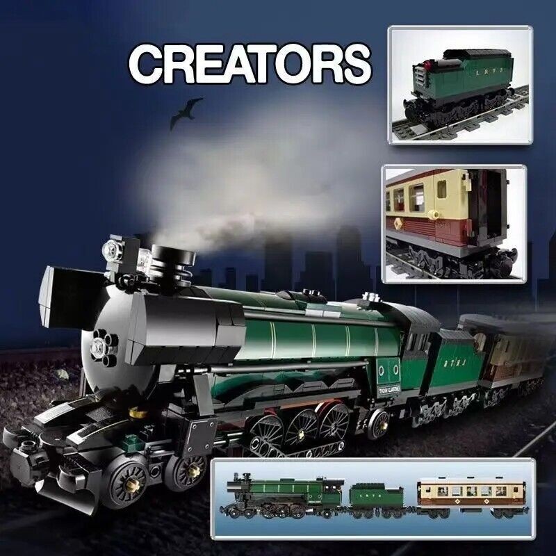 1085pcs Vintage Green Classic Patchwork Locomotive MOC 21005 Building Block Toys