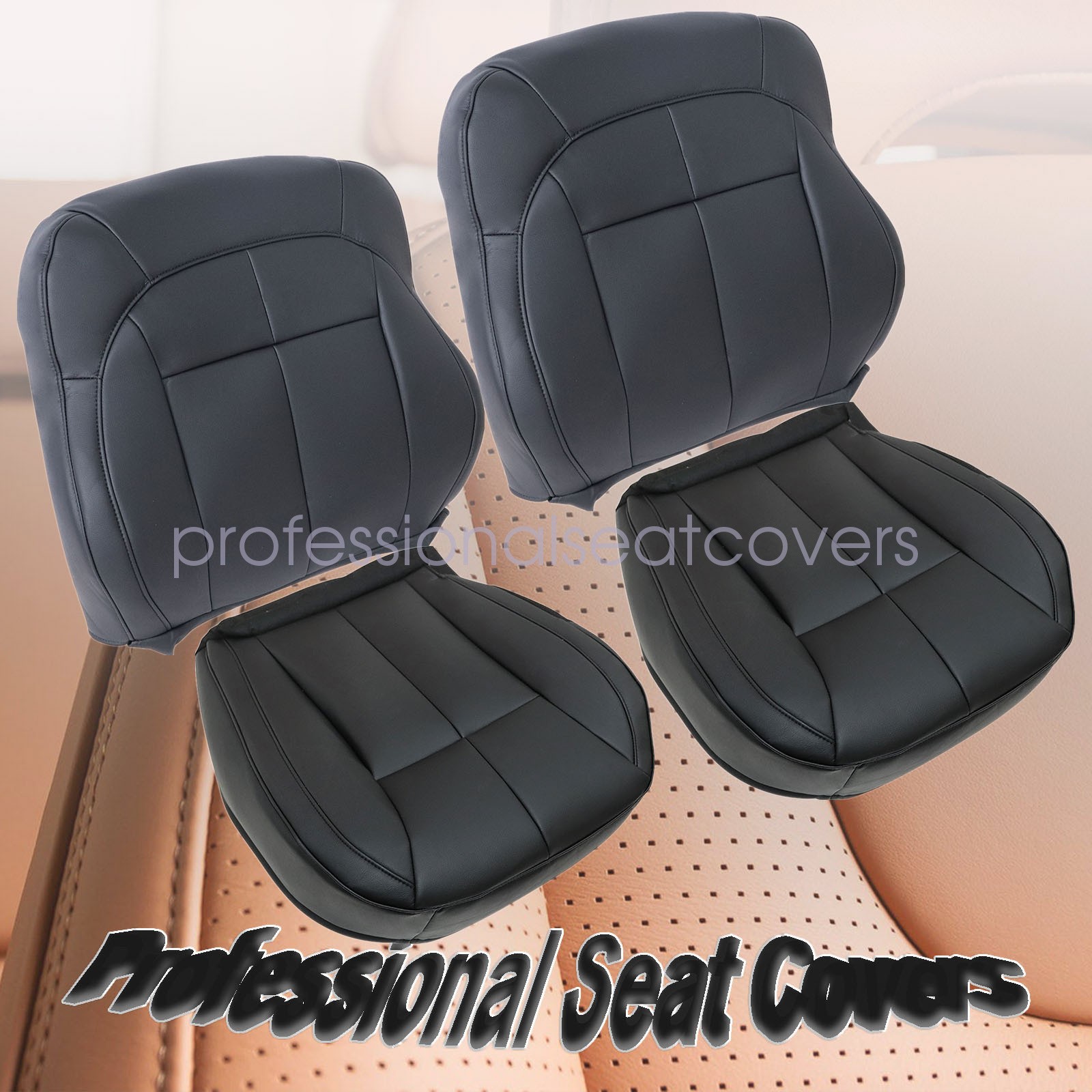 For 1999-2004 Jeep Grand Cherokee Driver & Passenger Leather Seat Cover Black