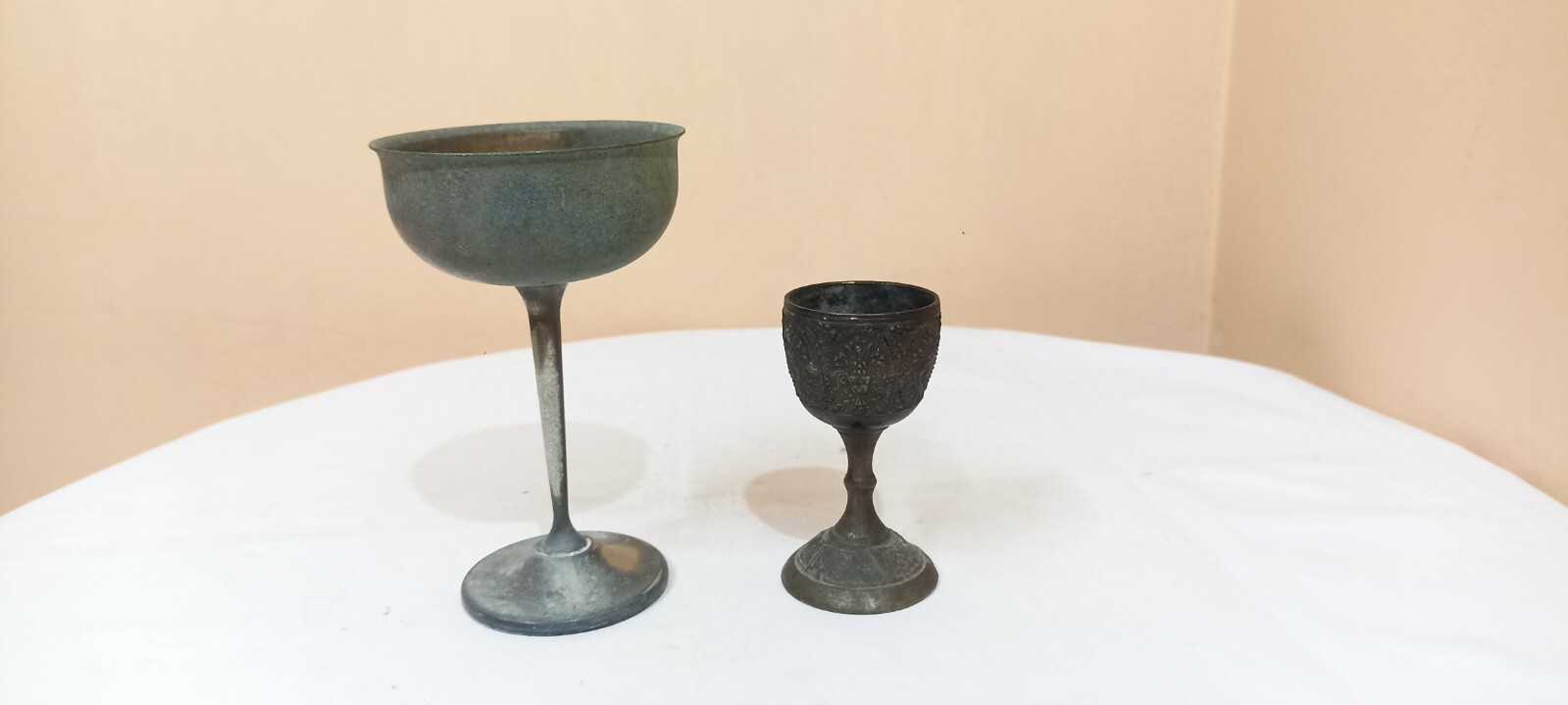 ANTIQUE VINTAGE OLD COLLECTIBLE BRASS DECOR DESSERT GOBLET CHALICE BOWL CUP G64