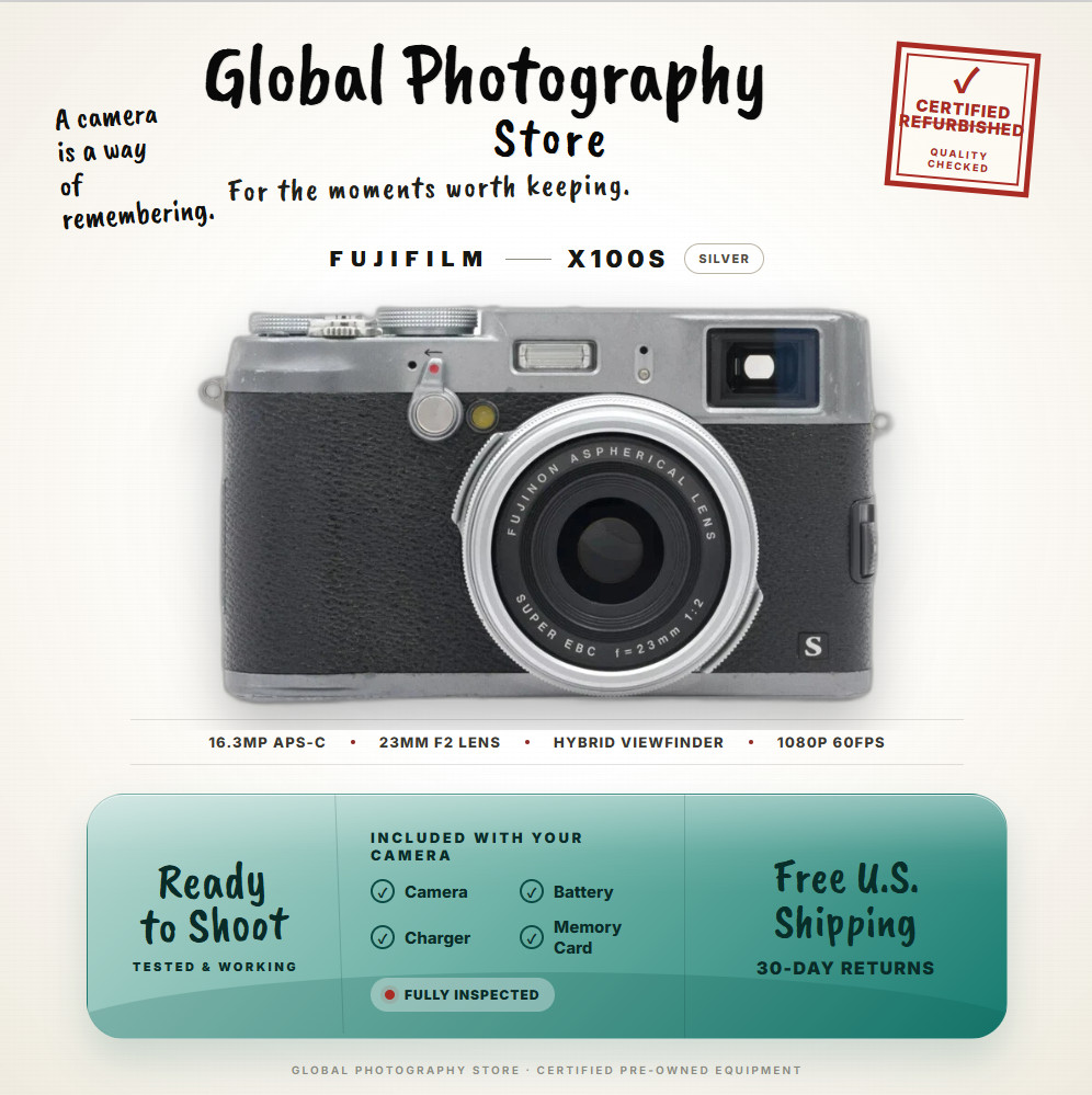 Fujifilm X100S 16.3MP X-Trans CMOS II 23mm F2 Fixed Lens Camera Black US