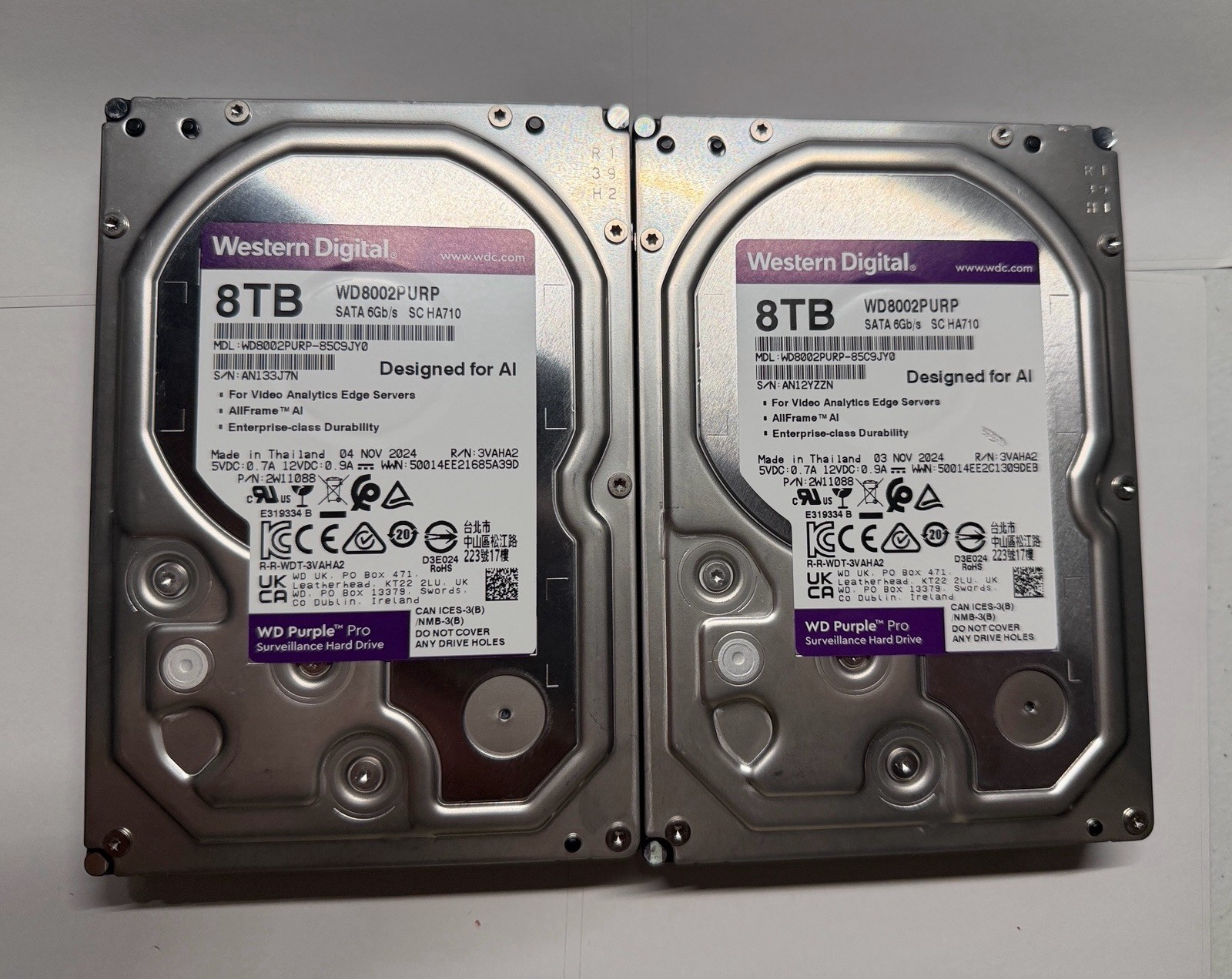 Lot of 2, western digital 8TB sata hard drive